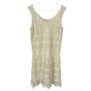 J Gee Womens Crocheted Lace Dress Sz M Ivory Sleeveless Lined Boho Fairy Cottage